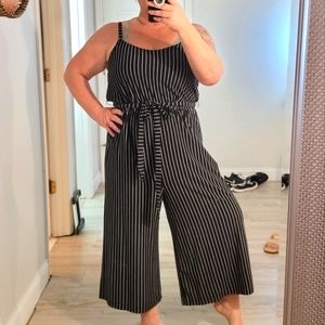 Torrid size 2 tie Front jump suit - black white pinstripe